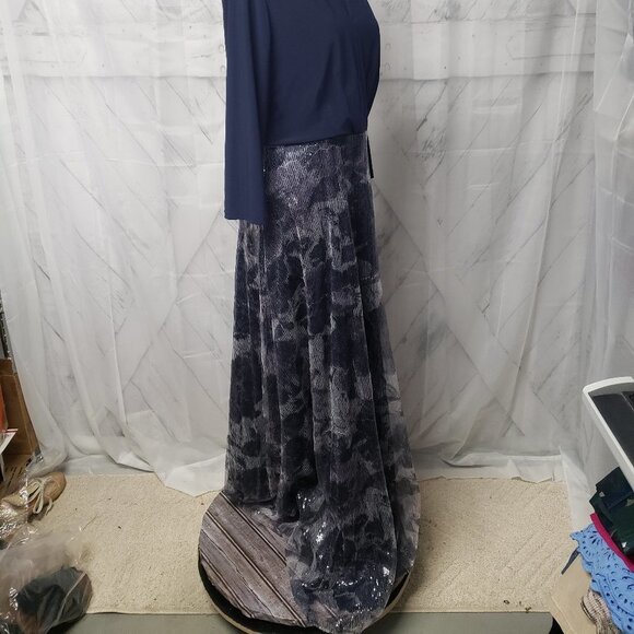 Leslie Fay Navy Sequin Maxi Evening Gown Size 10 - Picture 5 of 15